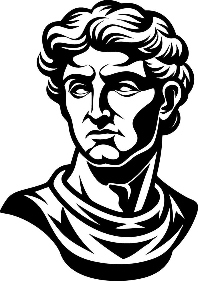 Stylized Classical Sculpture Head with Detailed Hair and Draped Garment for Artistic Creations vector