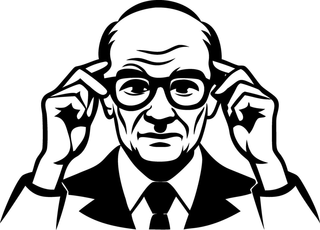 Sophisticated Elderly Man Adjusting Glasses in Stylish Suit Illustration vector