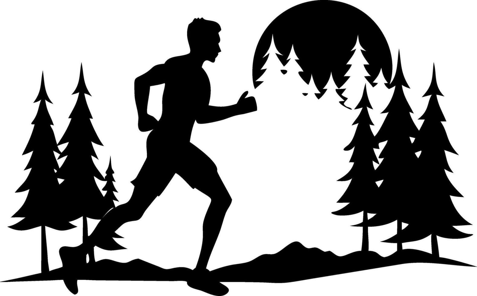 Runner Silhouette in Forest with Moon ry for Outdoor Activities and Fitness Designs vector