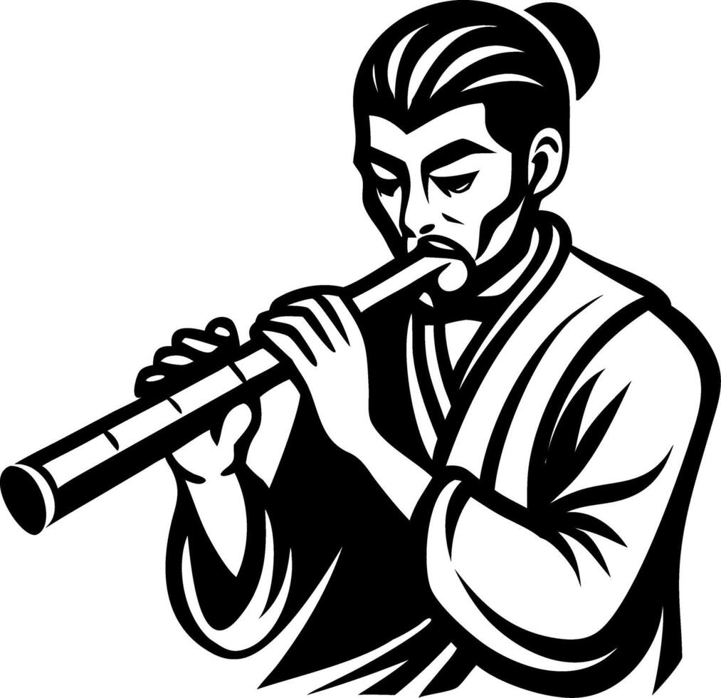 Traditional Musician Playing Flute Eco-Friendly Art for Tattoo Design and Coloring Books vector