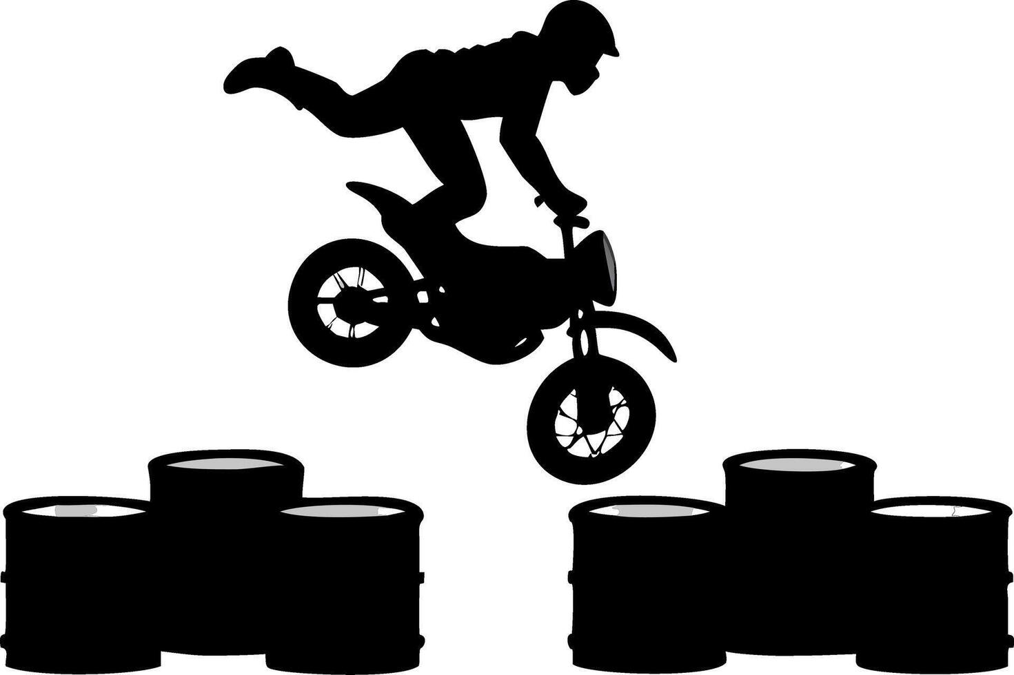 BMX Rider Jumping Over Barrels Dynamic Motocross Silhouette for Sports and Adventure Designs vector