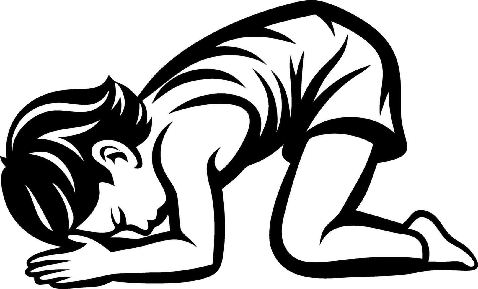 Sad Child Kneeling with Head on Ground Emotional Illustration for Coloring Books and Tattoos vector