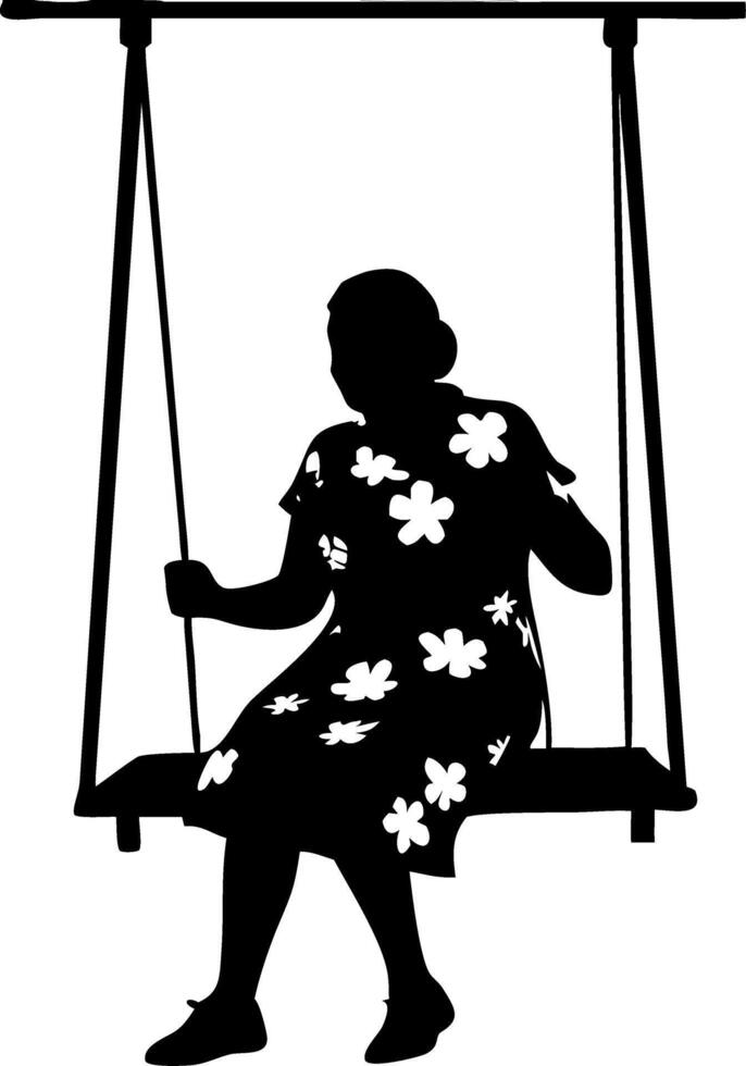 Elderly Woman Relaxing on Swing Silhouette Perfect for Home Decor and Nostalgic Illustrations vector