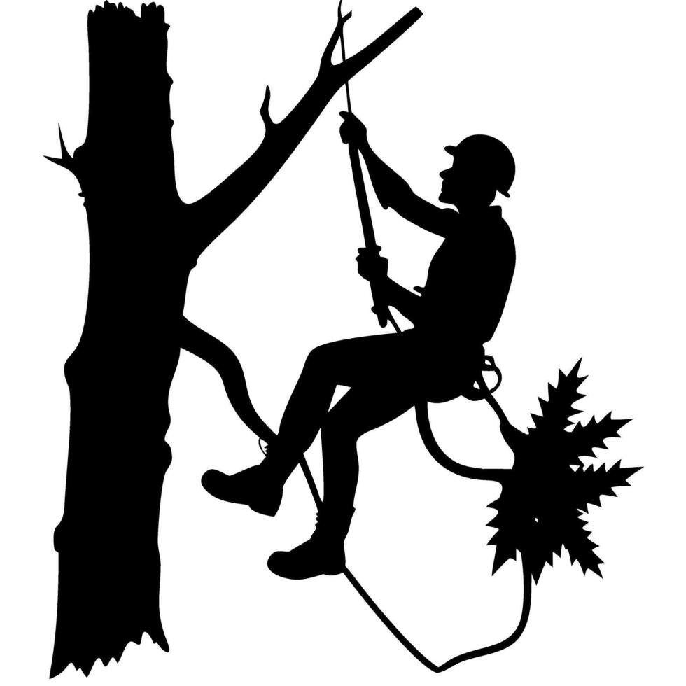 Tree Climber Silhouette Engaging in Arborist Activities for Outdoor Adventure Designs vector