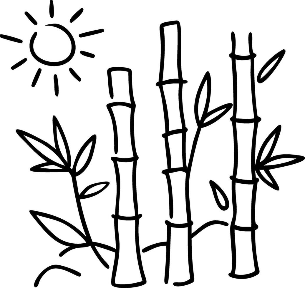 Elegant Bamboo Plant Illustration with Sun for Nature Inspired Designs and Coloring Books vector