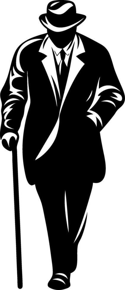 Elegant Silhouette of a Distinguished Gentleman Walking with a Cane vector
