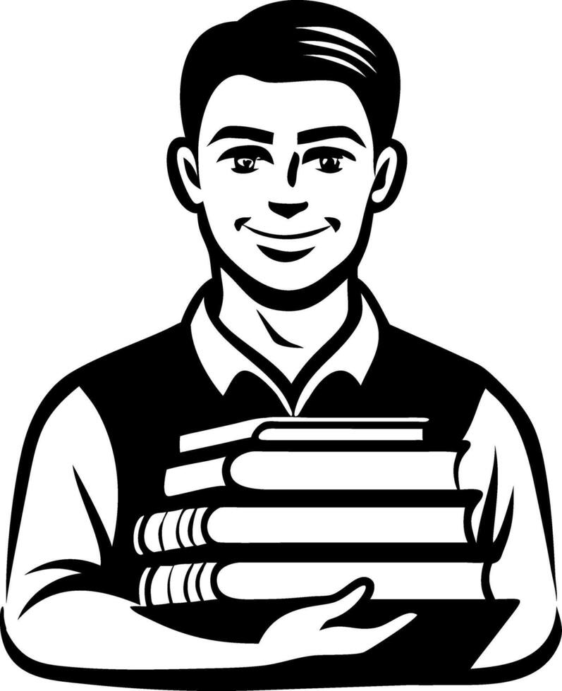 Cheerful Young Man Holding Stacked Books Ideal for Educational Themes and Promotional Materials vector