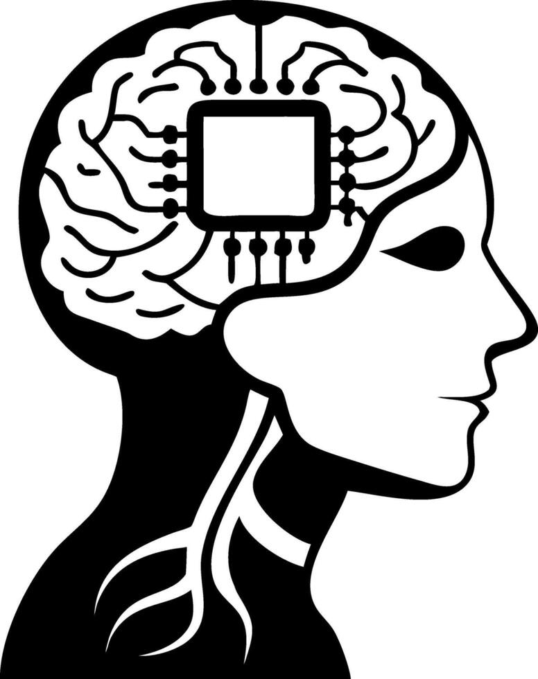 Human Brain with Microchip Technology Silhouette for Futuristic Designs and Concepts vector