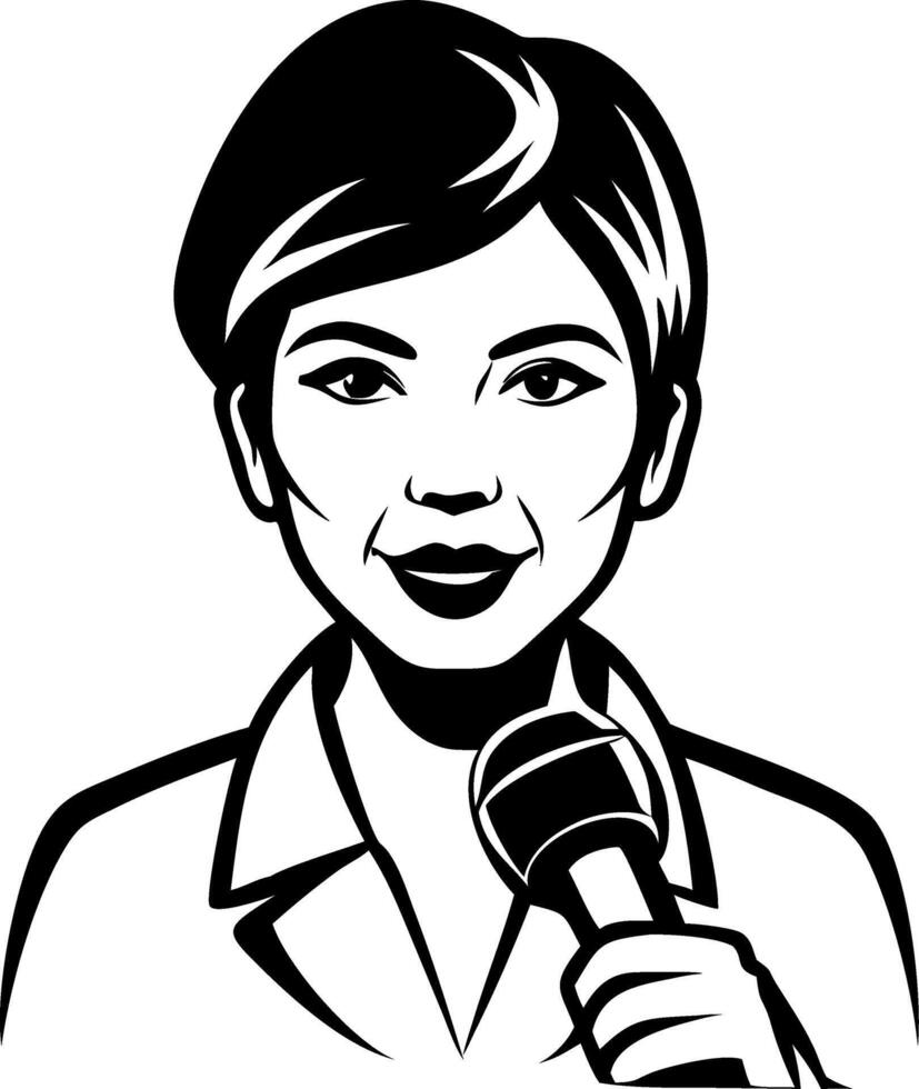 Female News Anchor Holding Microphone Art for Media and Communication Projects vector