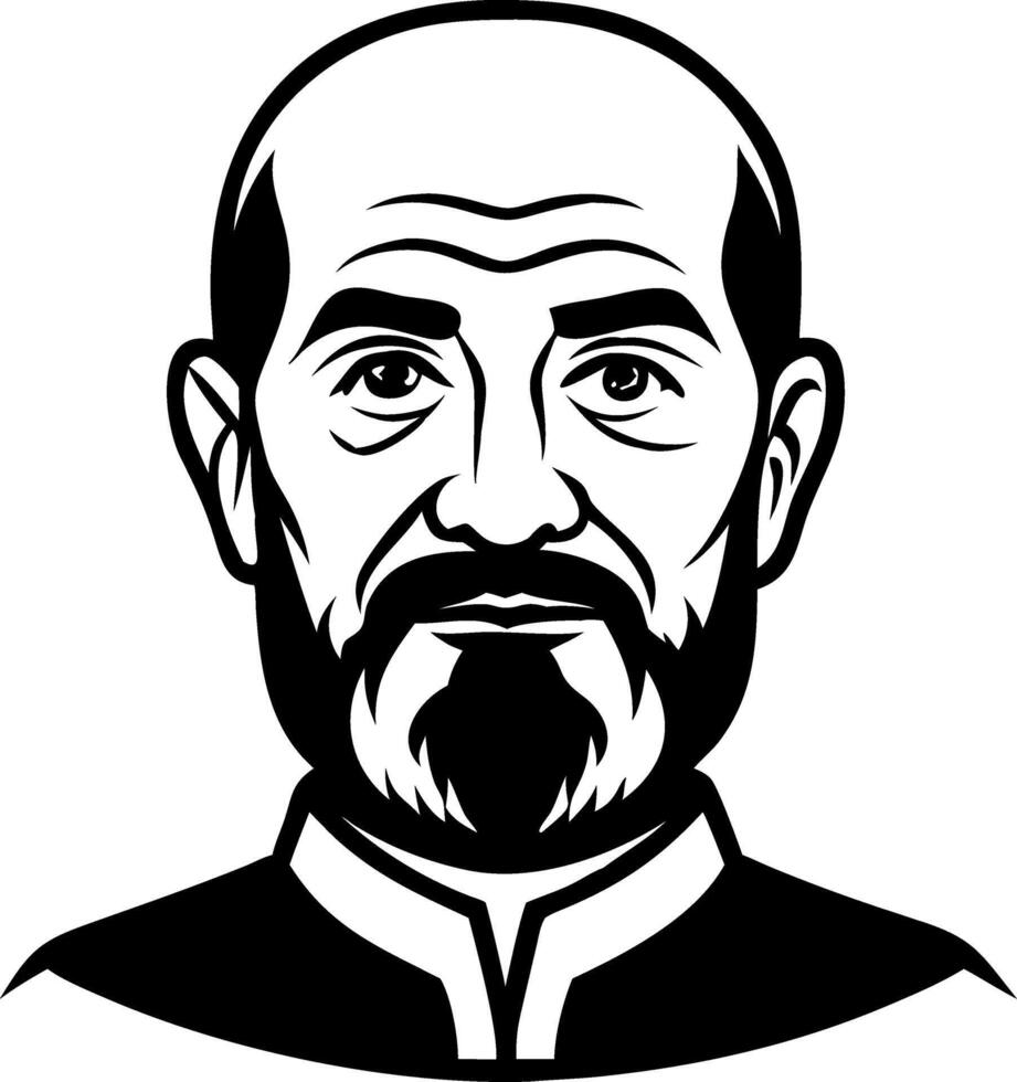 Bold Black and White Portrait of a Bearded Man with Intense Expression for Artistic Use vector