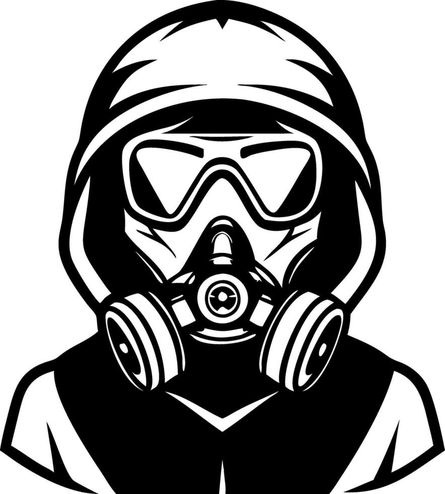 Bold Graphic of a Figure in a Gas Mask with Hood Perfect for Tattoos and Streetwear Designs vector