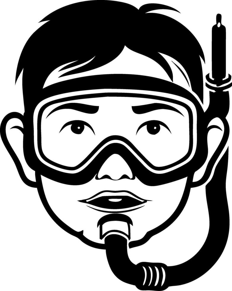 Diving Mask Wearing Child Face Cartoon Character for Fun Aquatic Illustrations vector