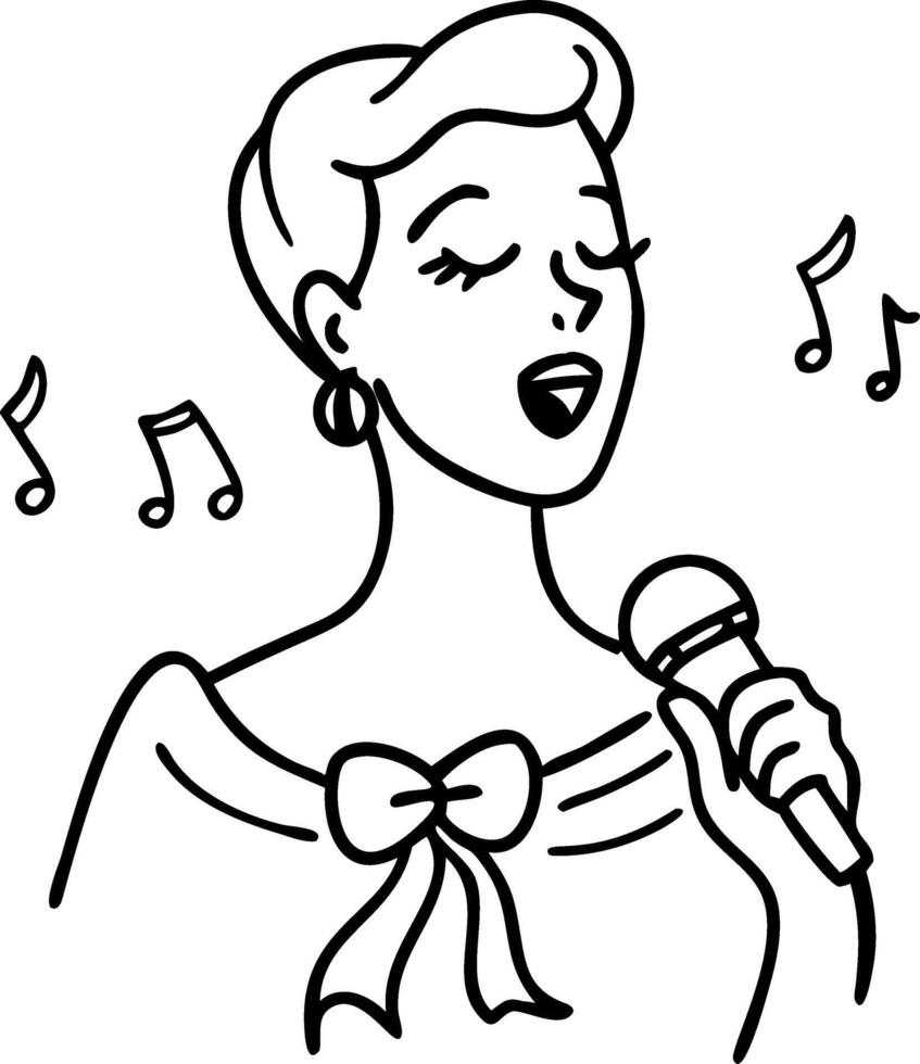 Elegant Singer with Microphone and Musical Notes Illustration for Creative Projects vector