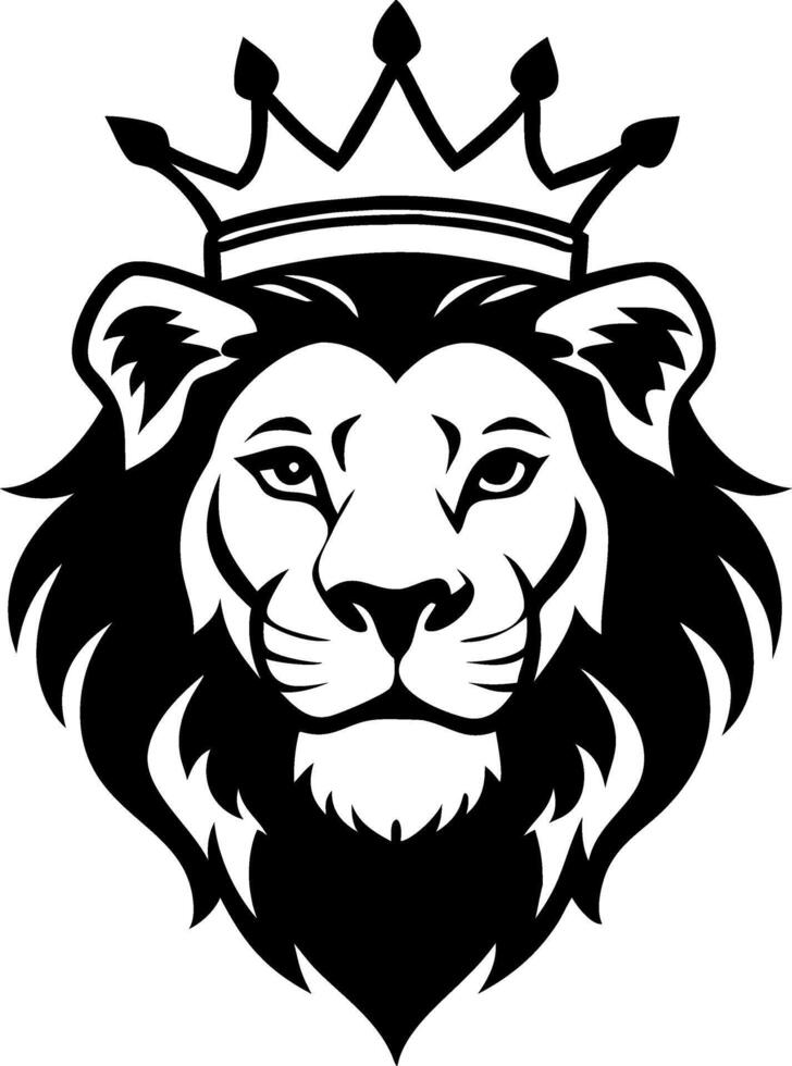 Majestic Lion Head with Crown Detailed Design for Tattoo and Coloring Book Applications vector