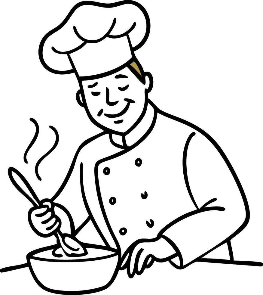 Chef Whisking Ingredients in a Bowl with a Happy Smile Ideal for Culinary Art Designs vector