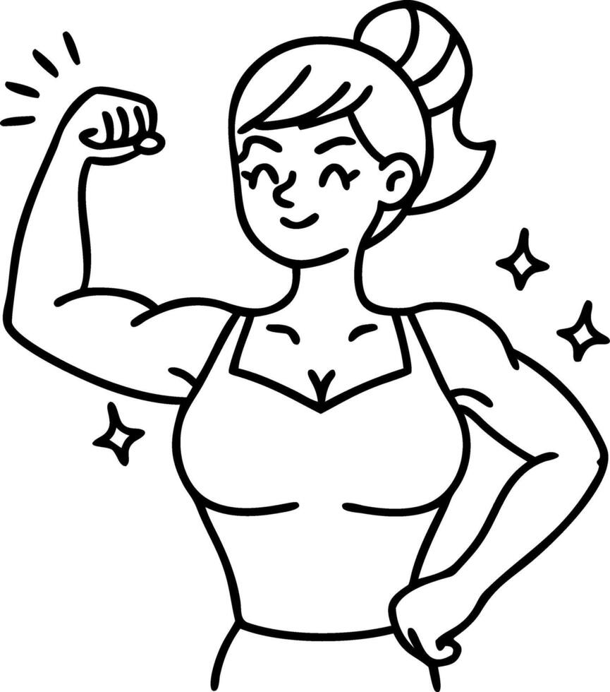 Empowered Woman Flexing Muscles Expressing Strength and Confidence for Fitness and Wellness Designs vector