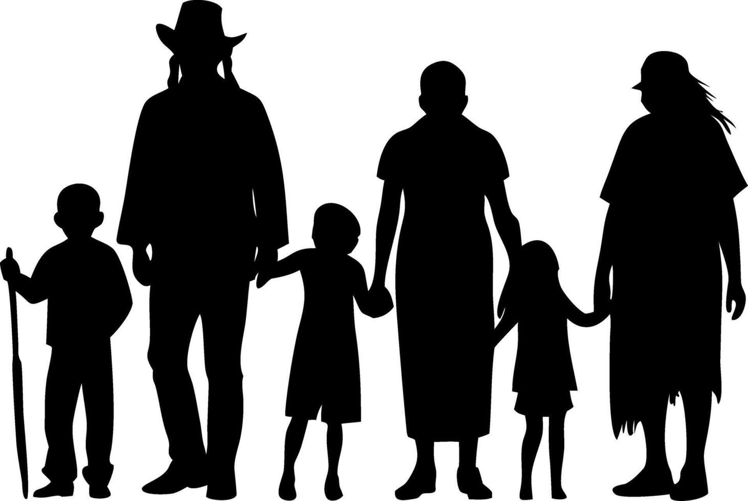 Silhouette of Diverse Family Holding Hands Together in Unity and Love vector