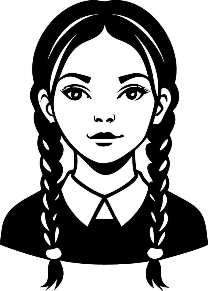 Stylized Girl with Braids Portrait for Fashion Illustration and Tattoo Design vector