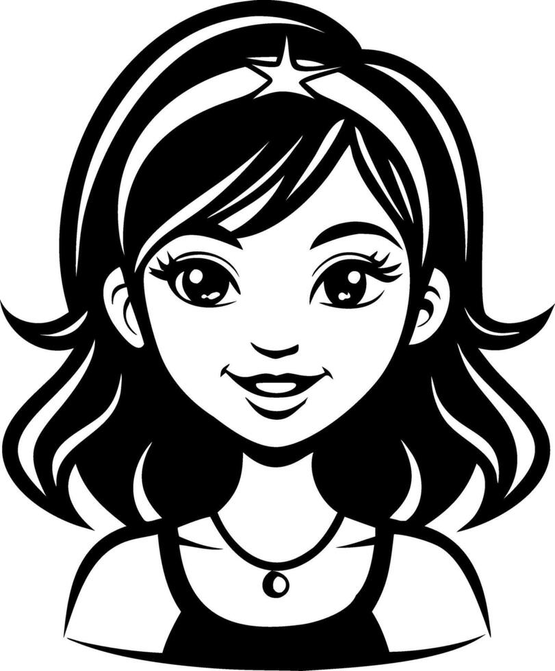 Charming Cartoon Girl Illustration with Playful Hair and Necklace for Creative Projects vector