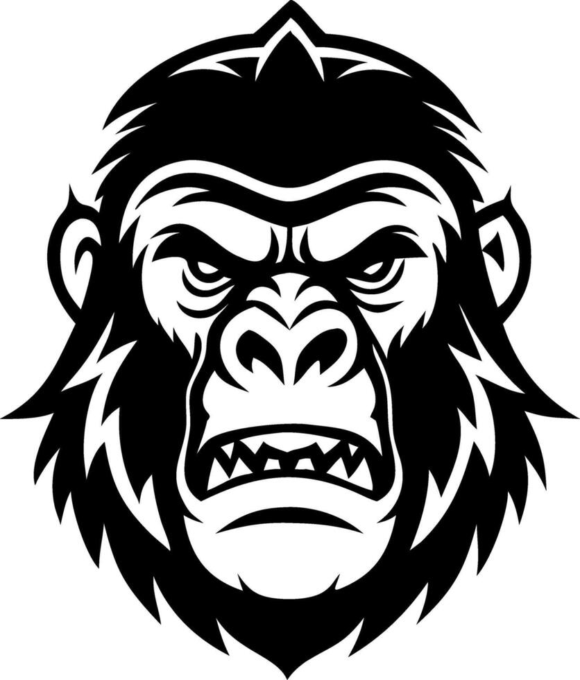 Angry Gorilla Head Monochromatic Illustration for Tattoo Design and Branding vector