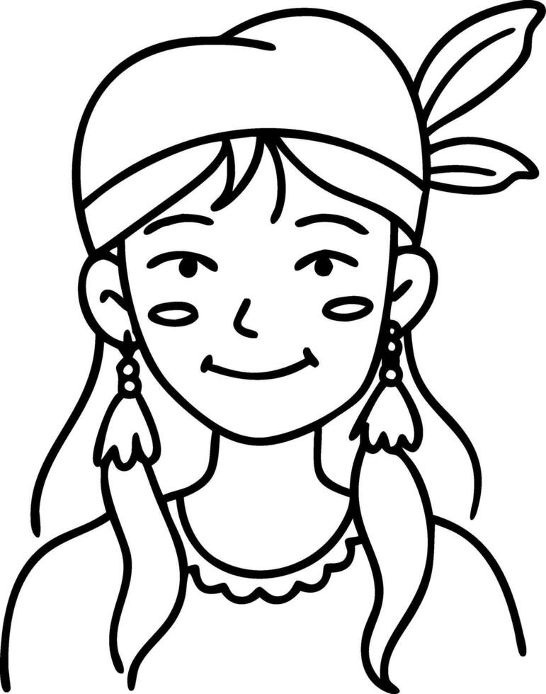 Cheerful Young Woman with Braids Wearing Bandana and Earrings for Creative Coloring Projects vector