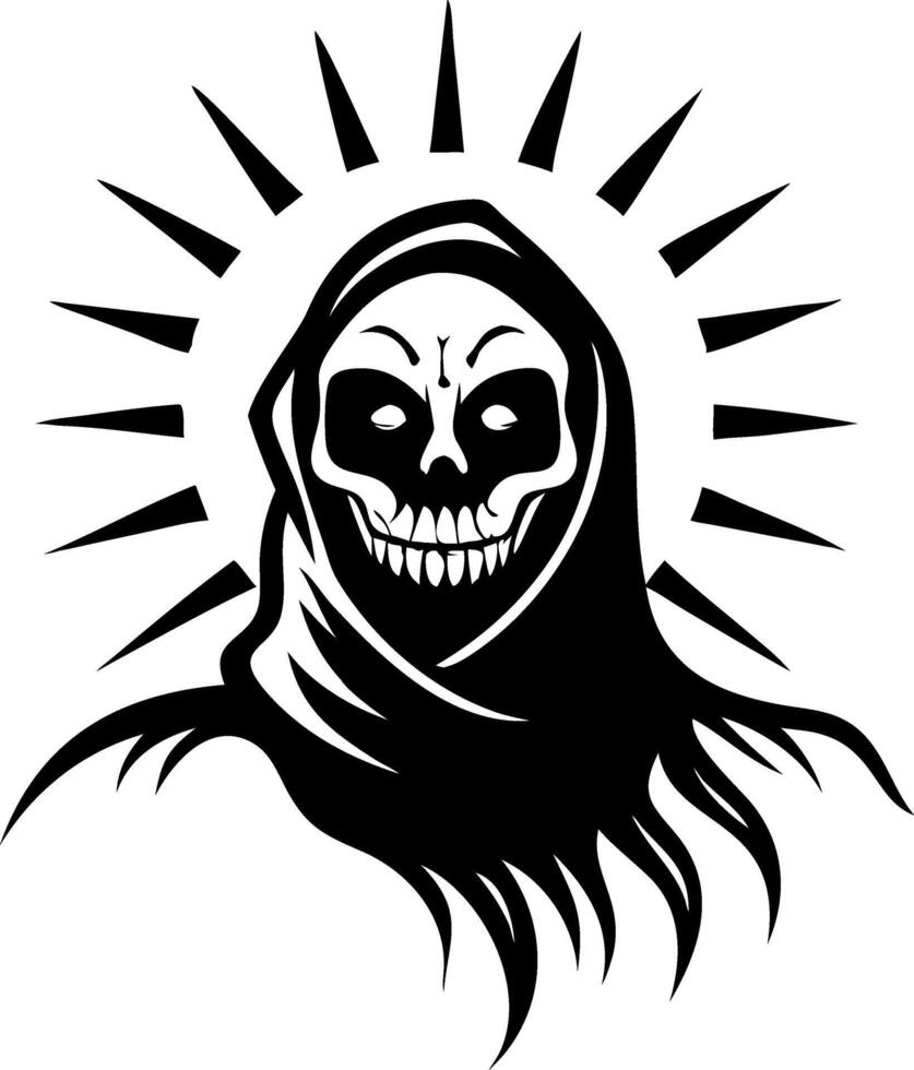 Grim Reaper Skull Illustration with Sunburst Design for Tattoo Art and Graphic Projects vector