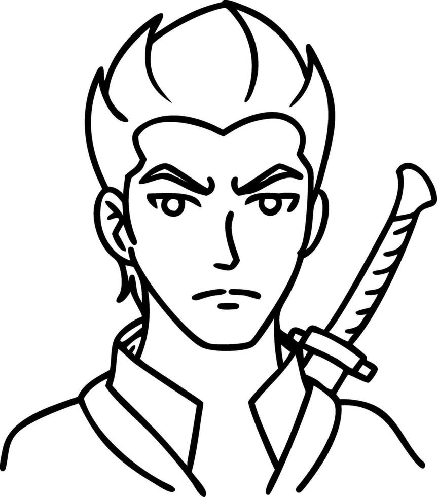 Samurai Warrior Character with Sword Line Art for Tattoo Design or Coloring Book vector