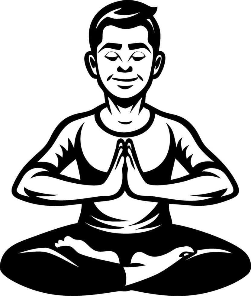 Meditating Boy in Lotus Pose with Hands Together for Mindfulness and Stress Relief Illustrations vector