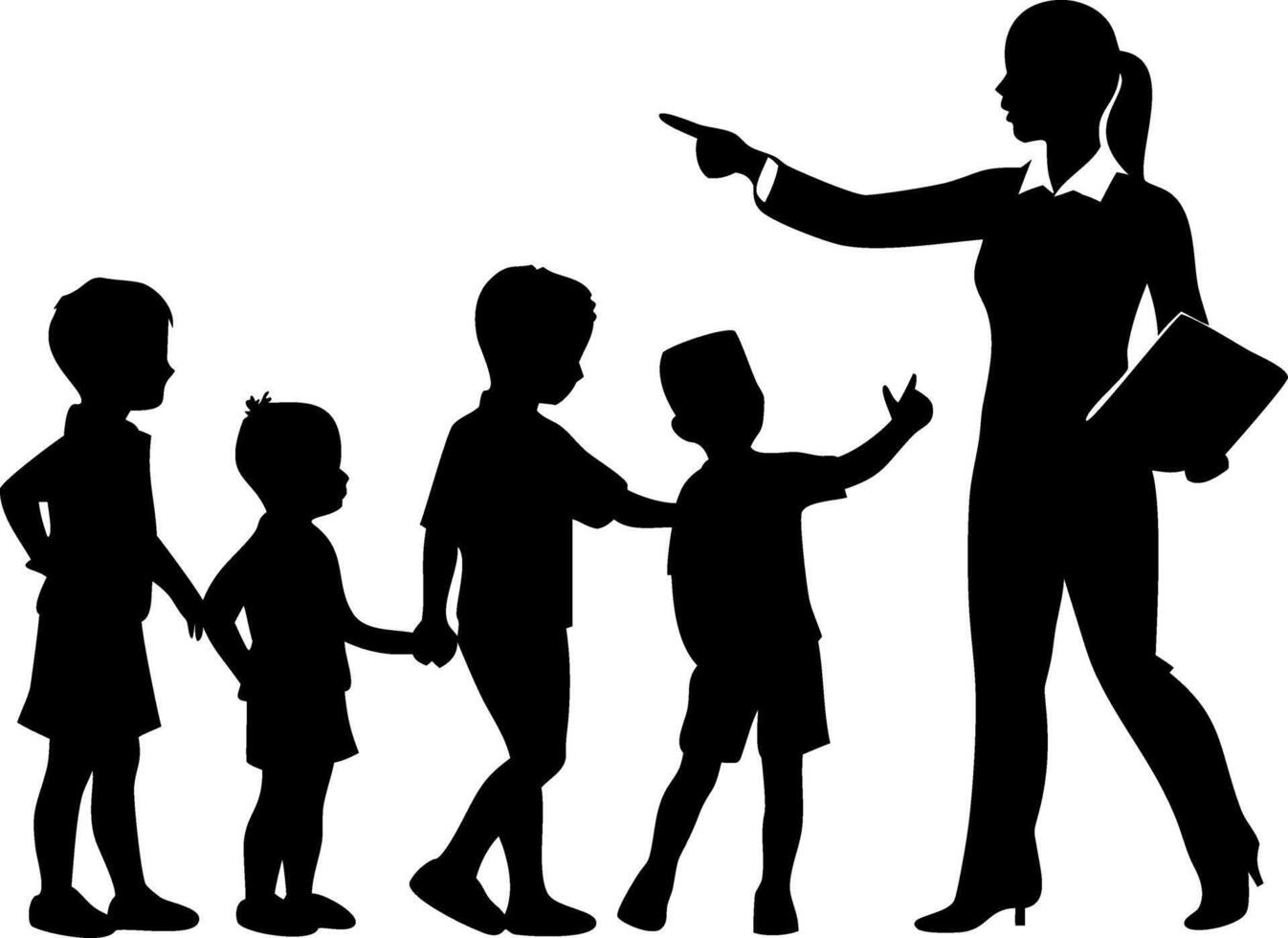 Teaching Moment with Children in Silhouette Engaging in Interactive Learning Activity vector