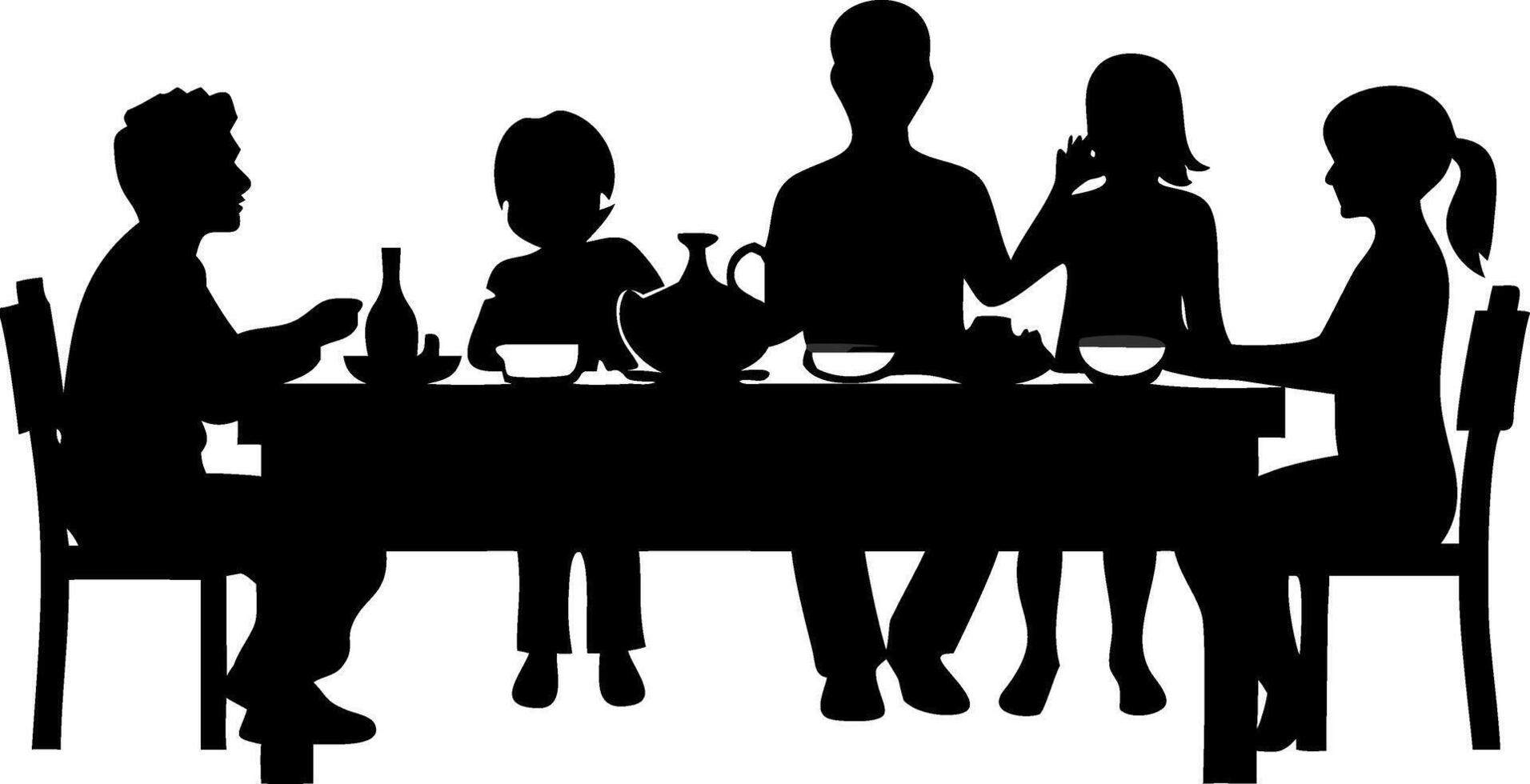Family Dinner Silhouette Illustration with People Around Table Eating and Socializing Together vector