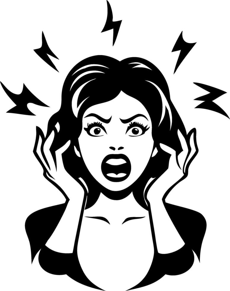 Angry Woman Shouting and Covering Ears Illustrating Anxiety and Frustration vector