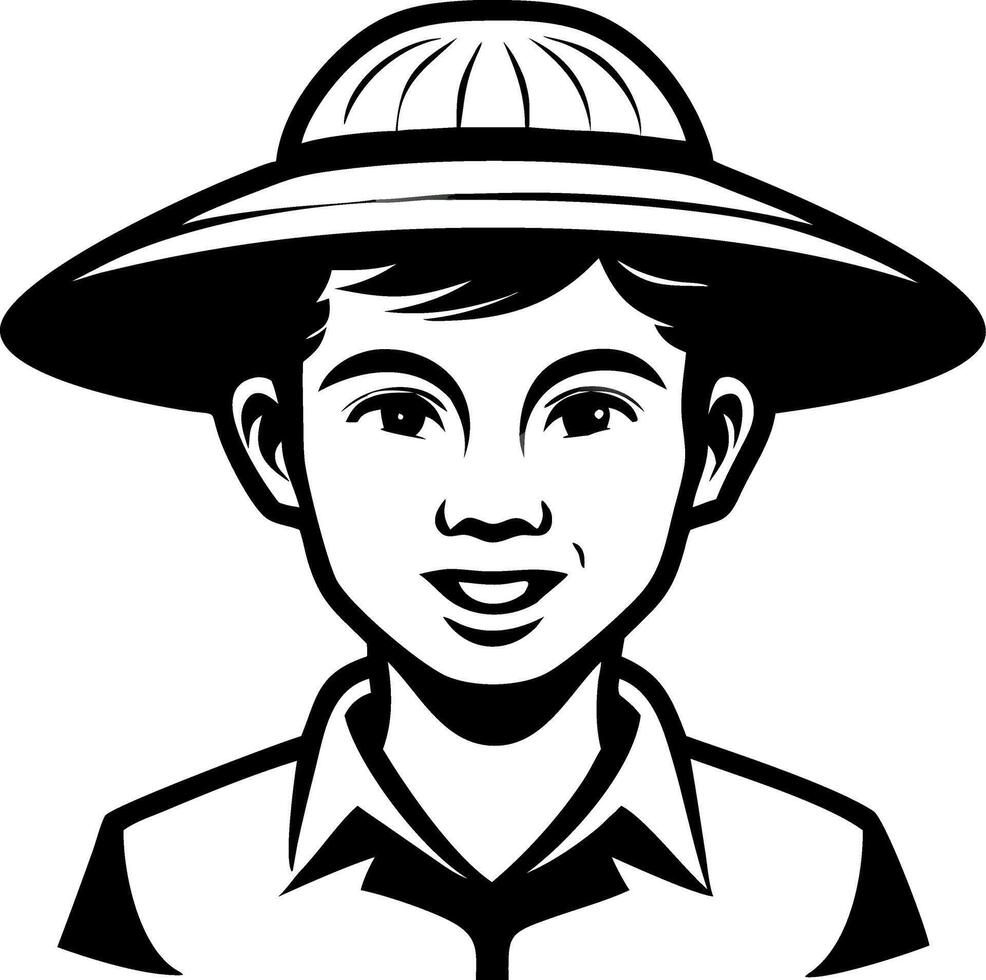 Cheerful Young Boy in Traditional Asian Hat Smiling Illustration for Design Projects vector