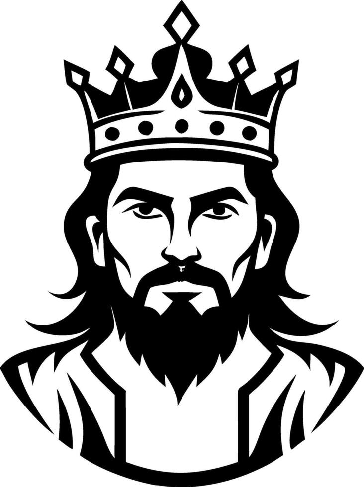 Majestic King Portrait with Crown Detailed Black Silhouette for Tattoo and Design Projects vector
