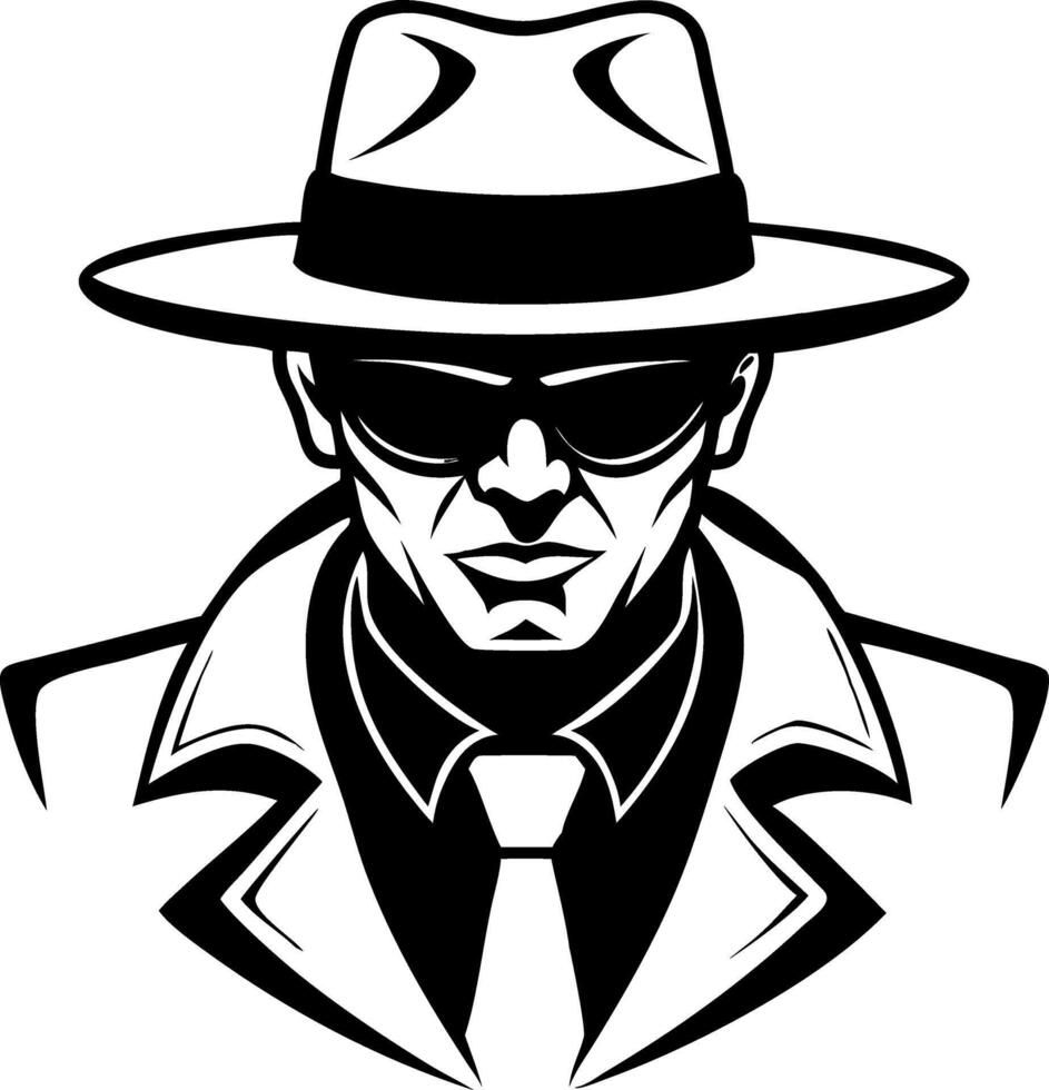 Stylish Detective in Sunglasses Wearing Fedora and Trench Coat Illustration vector