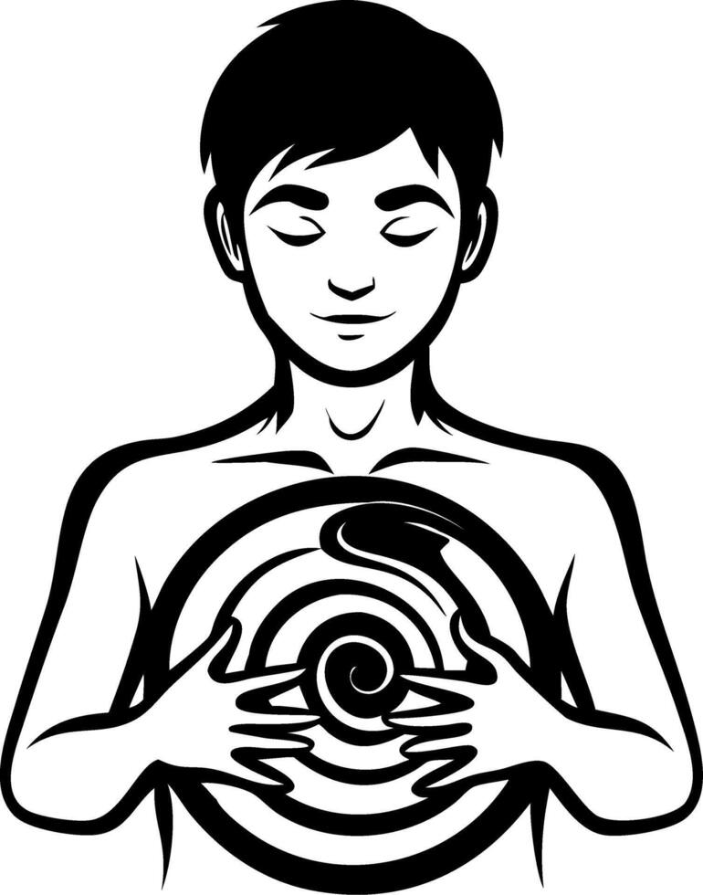 Serene Young Boy Holding Spiral Design Symbolizing Inner Peace and Meditation vector