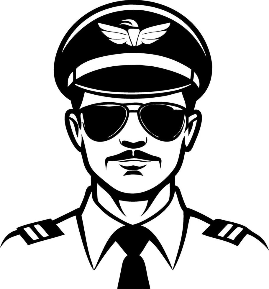 Pilot Wearing Sunglasses and Officer Cap for Aviation Designs and Illustrations vector