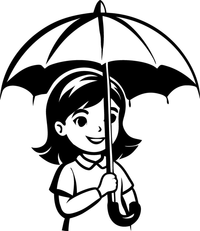 Cheerful Girl Holding Umbrella Illustration for Kids Designs and Projects vector