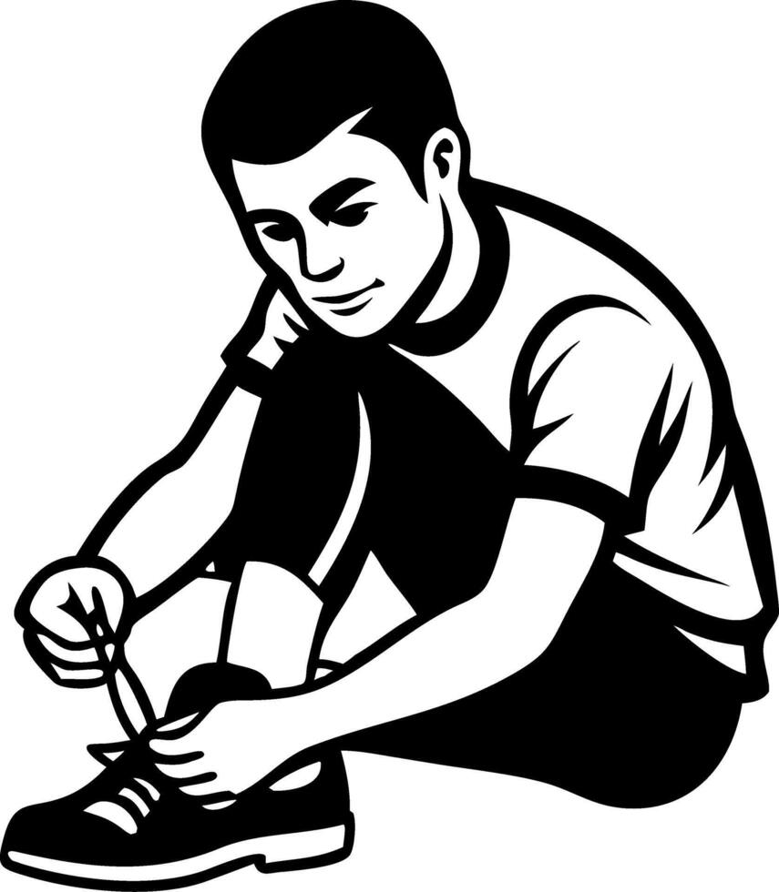 Young Man Tying Shoelaces in Sportswear Perfect for DIY Projects and Fitness Illustrations vector