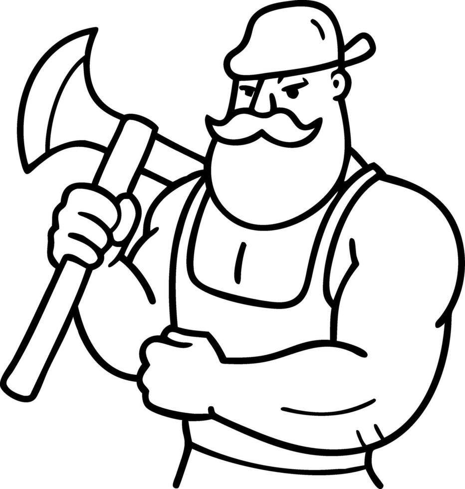 Muscular Lumberjack Holding Large Axe Vintage Style Illustration Perfect for Tattoo Design vector