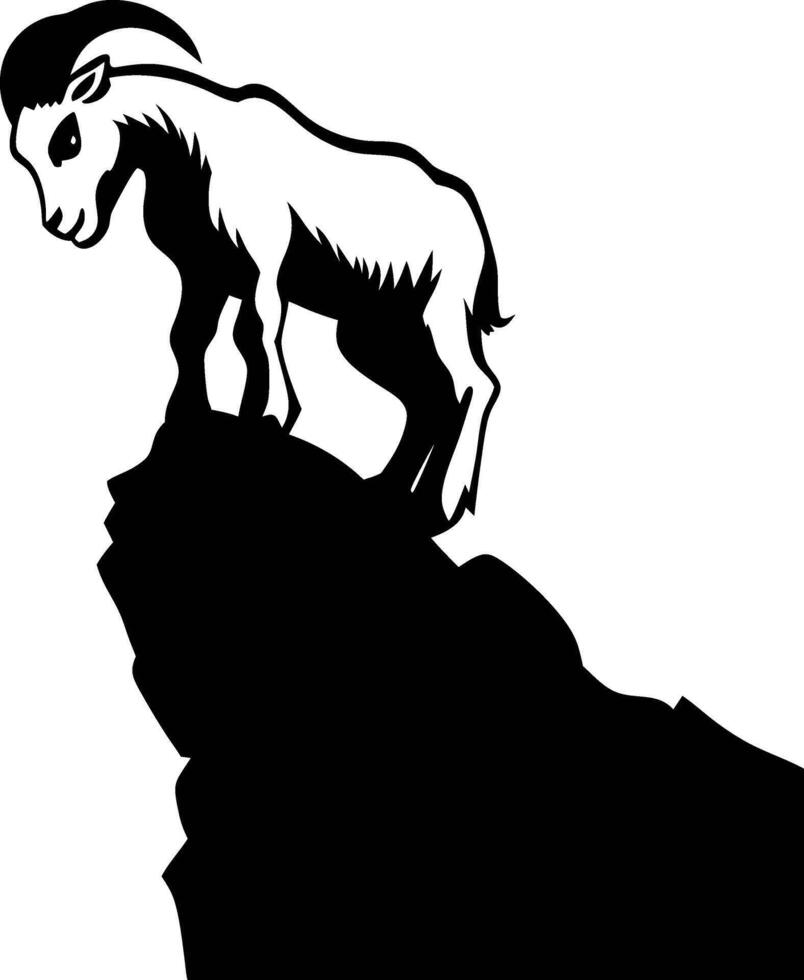 Mountain Goat Silhouette Standing on Rocky Edge Perfect for Nature Themes and Tattoos vector
