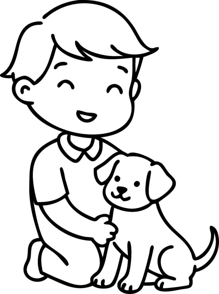Happy Child Cuddling Adorable Puppy Illustration Ideal for Childrens Products vector