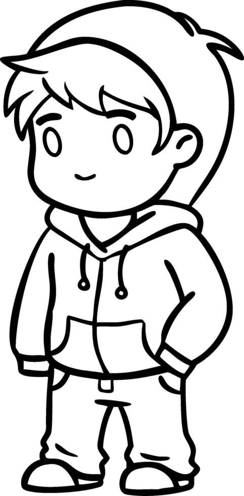 Cute Cartoon Boy Character Wearing Hoodie and Casual Pants for Design and Coloring Projects vector