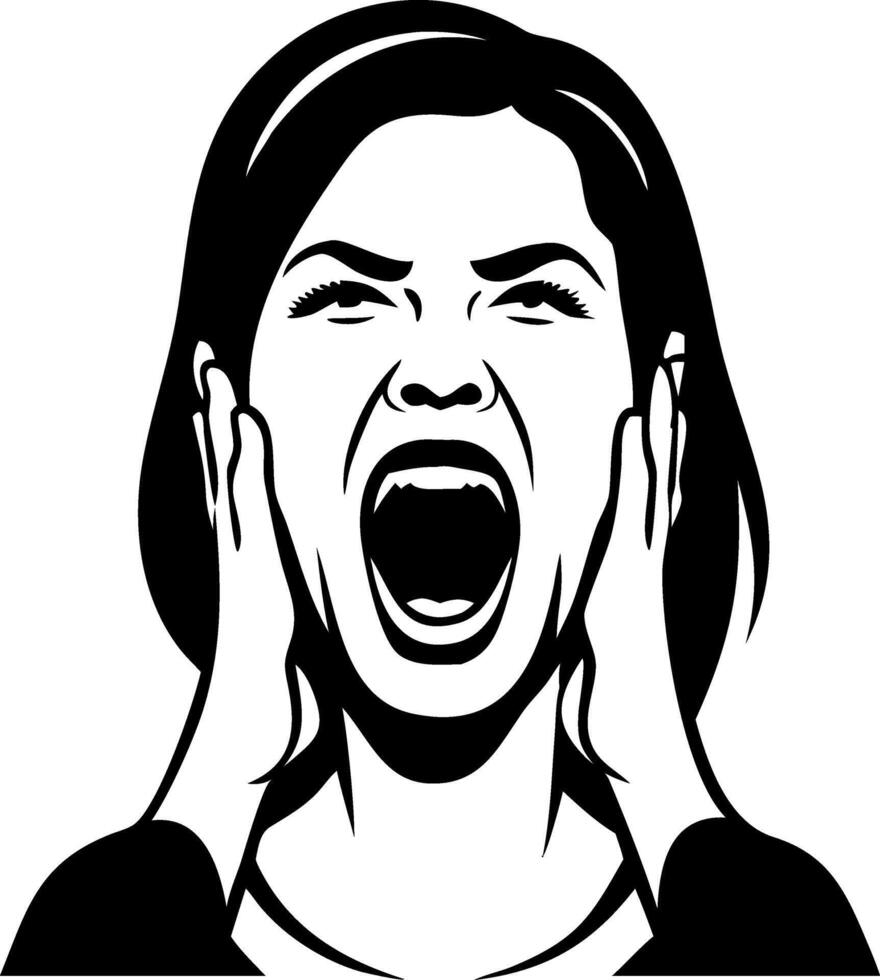 Expressive Woman Screaming Emotional Outburst Illustration for Tattoo Design and Art Projects vector