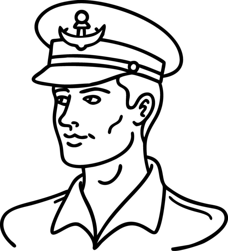 Detailed Outline of a Confident Male Naval Officer Design for Tattoos and Coloring Books vector