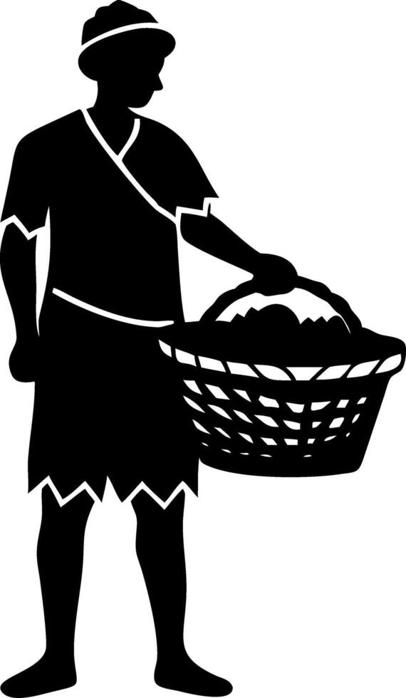 Farmer Holding Basket of Harvested Fruits in Silhouette for Agricultural Illustrations vector