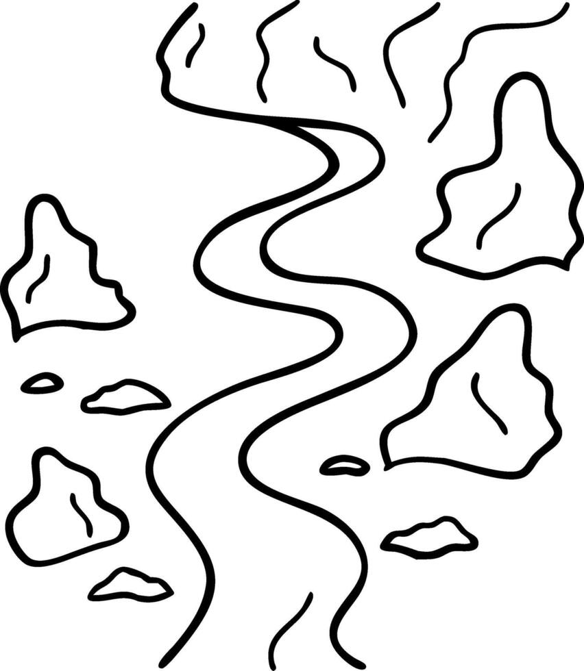 Winding River and Boulders Abstract Black Line Art for Coloring Book and Tattoo Design vector
