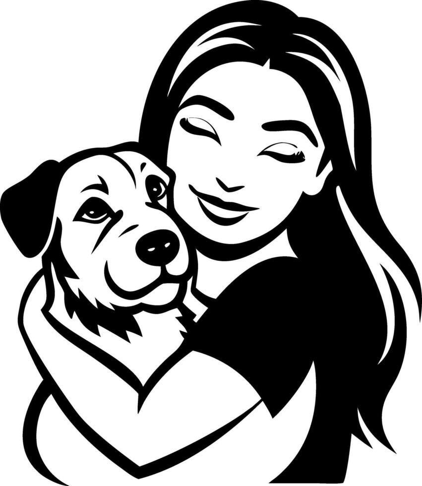 Woman Embracing Dog Loving Pet Bond Illustration for Pet Lovers and Dog Owners vector