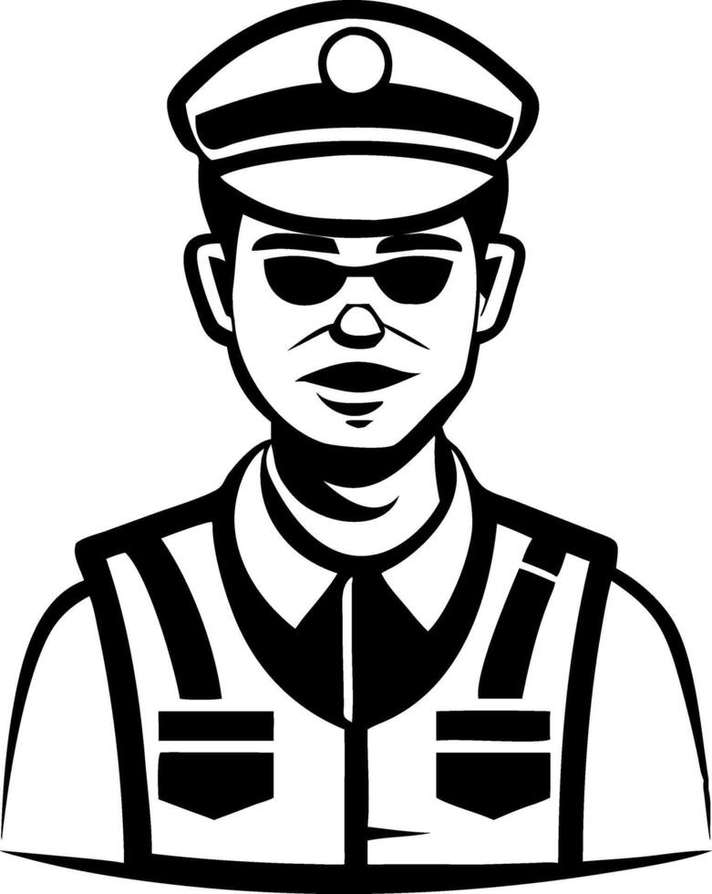 Stylized Illustration of a Confident Male Police Officer in Sunglasses and Uniform vector
