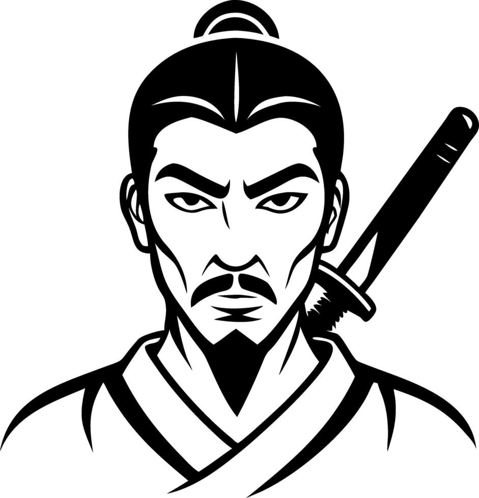 Samurai Warrior Character Illustration with Sword for Tattoo Design and Graphic Art vector