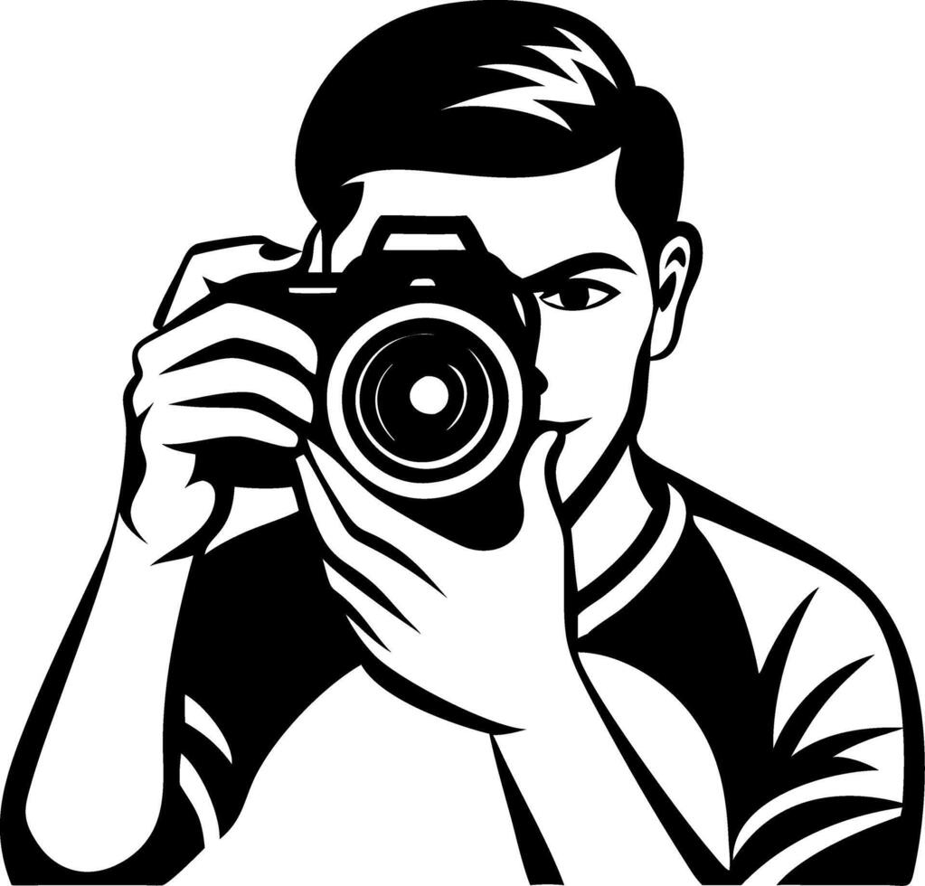 Young grapher Holding Camera Focused on Taking Pictures for Creative Projects vector